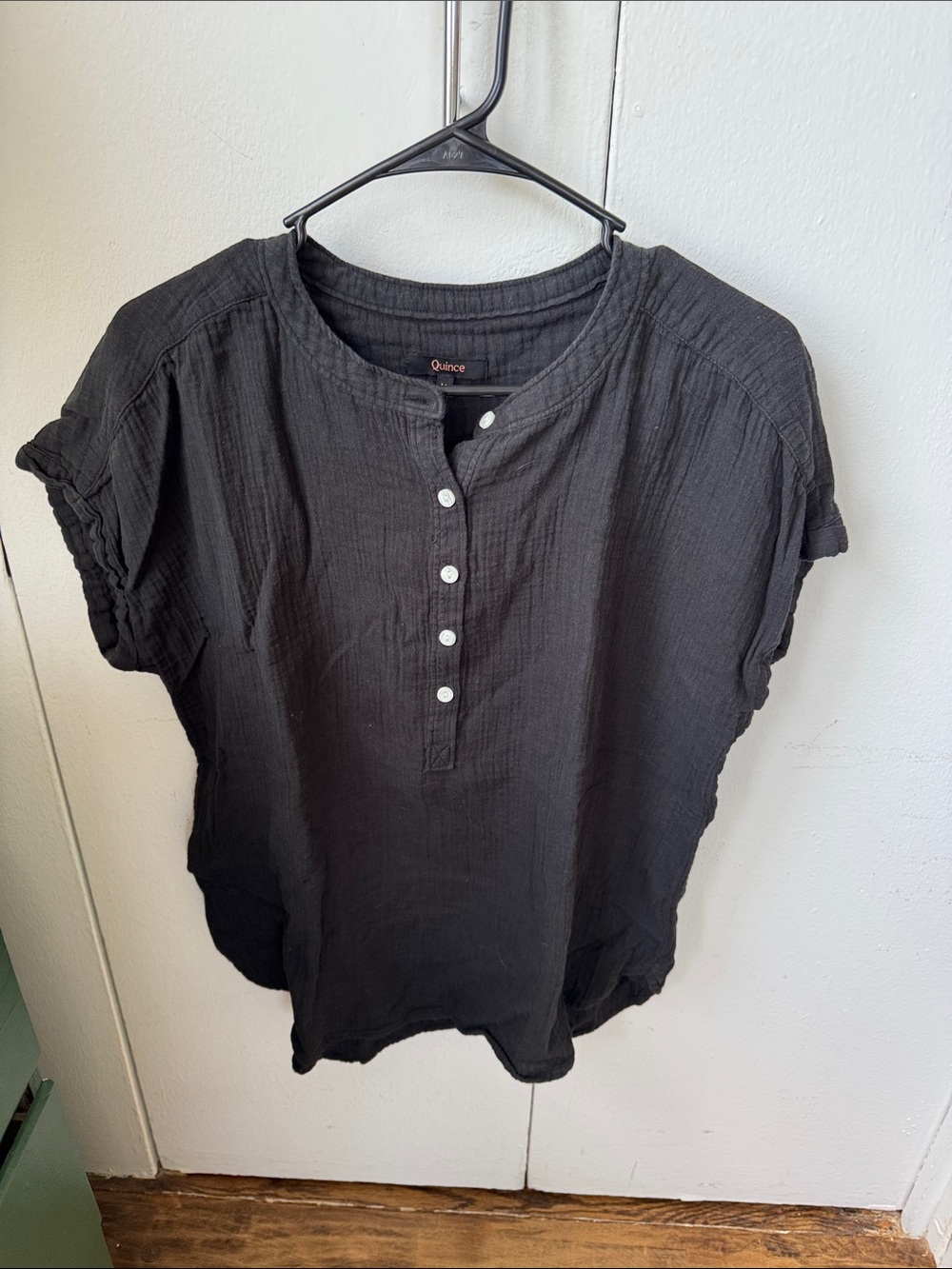 Quince Black Short Sleeve Henley Tunic